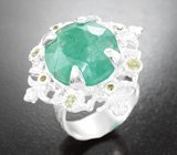 Серебряное кольцо с изумрудом 10,05 карата и перидотами