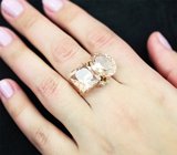 Золотое кольцо с персиковыми морганитами высоких характеристик 5,85 карата и бриллиантами