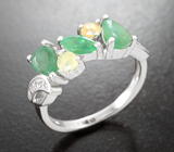 Эффектное серебряное кольцо с изумрудами и ограненными эфиопскими опалами Серебро 925