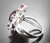 Серебряное кольцо с дымчатым кварцем и альмандинами гранатами