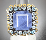 Серебряное кольцо с синим агатом и голубыми топазами Серебро 925