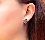 Крупные золотые пусеты с насыщенными резными аметистами 16,89 карата