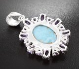 Серебряный кулон с ларимаром и аметистами