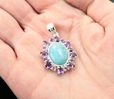 Серебряный кулон с ларимаром и аметистами
