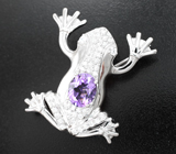 Крупная скульптурная серебряная брошь с аметистом