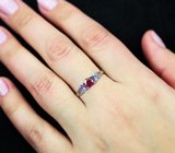 Яркое серебряное кольцо с рубином и танзанитами