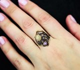 Серебряное кольцо с кристаллическим эфиопским опалом и аметистом