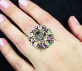 Серебряное кольцо с ограненнными эфиопскими опалами и аметистами