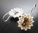 Серьги  со сфенами 3,66 карата и разноцветными сапфирами Золото