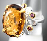 Серебряное кольцо с цитрином и альмандинами гранатами
