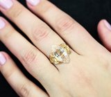 Золотое кольцо с крупным персиковым морганитом редкой огранки 6,34 карата