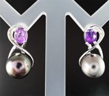 Серьги с цветным морским жемчугом 13,72 карата и ограненными хакманитами 1,01 карата