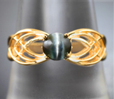 Золотое кольцо с редким насыщенным хризобериллом с эффектом кошачьего глаза 0,71 карата