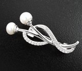 Изысканная серебряная брошь с жемчугом