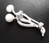 Изысканная серебряная брошь с жемчугом