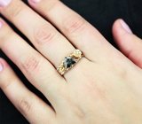 Золотое кольцо c чистейшей титаново-синей шпинелью редкой огранки 1,08 карата и бриллиантами