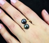 Золотое кольцо с черным морским жемчугом 7,58 карата! Титановый люстр