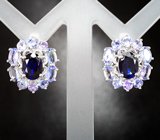 Роскошные серебряные серьги с синими сапфирами и танзанитами