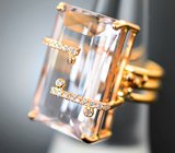 Стильное золотое кольцо с крупным морганитом высокой чистоты авторской огранки 24,98 карата и бриллиантами