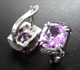 Стильные серебряные серьги с аметистами и черными шпинелями