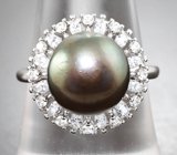 Серебряное кольцо с крупной цветной жемчужиной