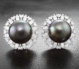 Серебряные серьги с крупным цветным жемчугом