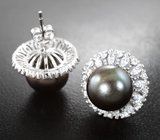 Серебряные серьги с крупным цветным жемчугом