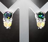 Серебряные серьги с ограненными черным и белыми эфиопскими опалами