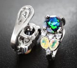Серебряные серьги с ограненными черным и белыми эфиопскими опалами