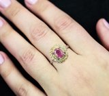 Праздничное серебряное кольцо с рубином и разноцветными сапфирами