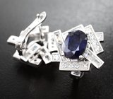 Эффектные серебряные серьги с насыщенно-синими сапфирами