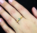 Золотое кольцо с красивейшим ярким голубовато-зелёным уральским александритом 0,38 карата и бриллиантами