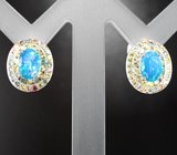 Серебряные серьги с ограненными опалами и разноцветными сапфирами