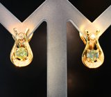Золотые серьги с насыщенными уральскими александритами цвета морской волны 0,83 карата и бриллиантами