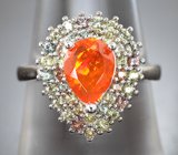 Превосходное серебряное кольцо с ограненным мексиканским опалом и разноцветными сапфирами Серебро 925