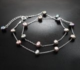 Серебряное колье с цветным жемчугом Серебро 925