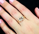 Золотое кольцо с крупным ярким морганитом топовой огранки высокой чистоты 7,85 карата и бриллиантами