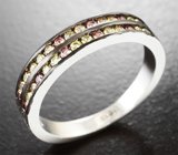 Серебряное кольцо с разноцветными сапфирами бриллиантовой огранки