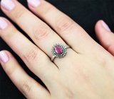 Серебряное кольцо с рубином и разноцветными сапфирами бриллиантовой огранки