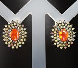 Эффектные серебряные серьги с ограненными мексиканскими опалами и разноцветными сапфирами бриллиантовой огранки