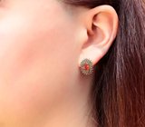 Эффектные серебряные серьги с ограненными мексиканскими опалами и разноцветными сапфирами бриллиантовой огранки