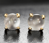 Золотые пусеты с лунным камнем 1,28 карата