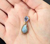 Золотой кулон с ярким многоцветным кристаллическим опалом в породе 4,26 карата и насыщенным танзанитом