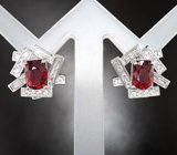 Оригинальные серебряные серьги с яркими насыщенными рубинами