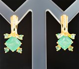 Золотые серьги с "неоновыми" уральскими изумрудами 3,26 карата и бриллиантами