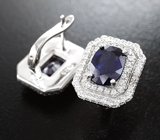 Стильные серебряные серьги с насыщенно-синими сапфирами