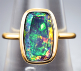 Золотое кольцо с невероятно-контрастным ограненным черным опалом 2,02 карата