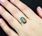 Золотое кольцо с невероятно-контрастным ограненным черным опалом 2,02 карата