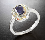 Серебряное кольцо с насыщенно-синим и разноцветными сапфирами бриллиантовой огранки