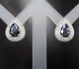 Стильные серебряные серьги с насыщенно-синими сапфирами